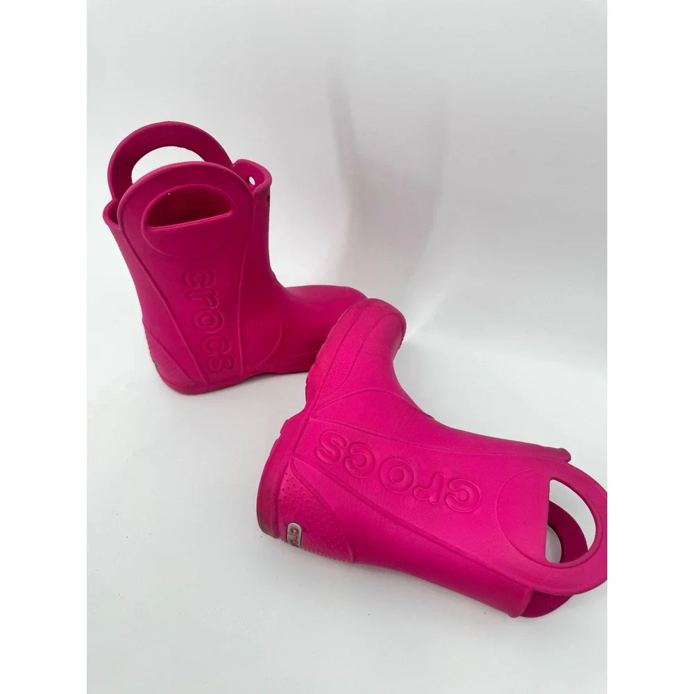 Crocs Handle It Rain Boot Kids Size C12 Pink Waterproof Pull On Boots